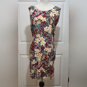 Banana Jack Red Multicolor Floral Hawaiian Sleeveless Sheath Dress Sz M-Tropical